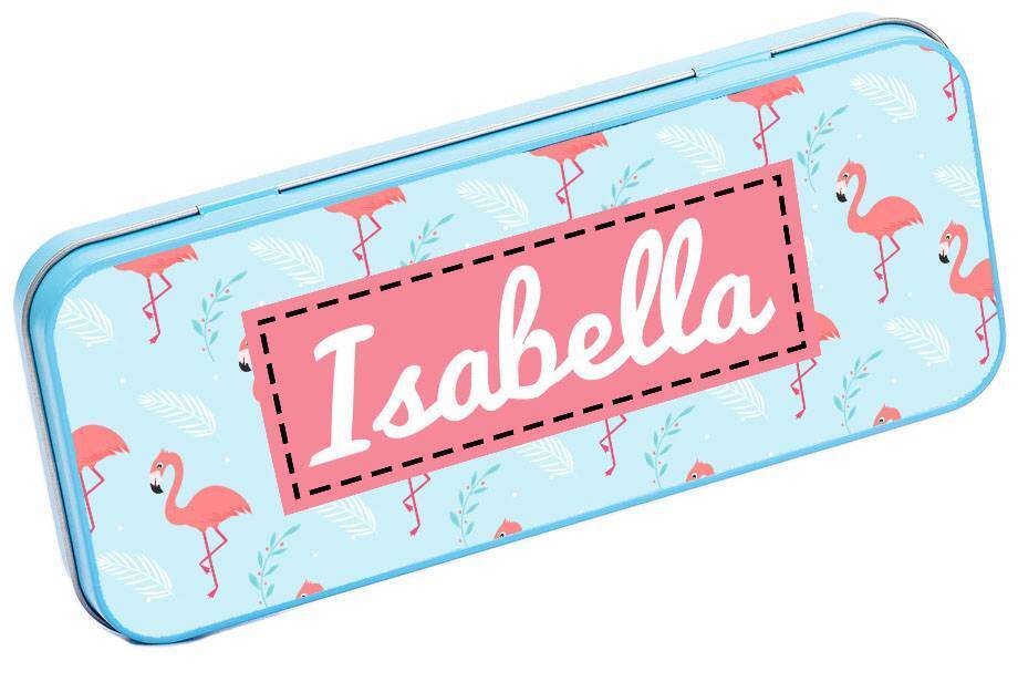 Personalised Any Name Flamingo Pencil Case Tin Children School Kid Stationary 17