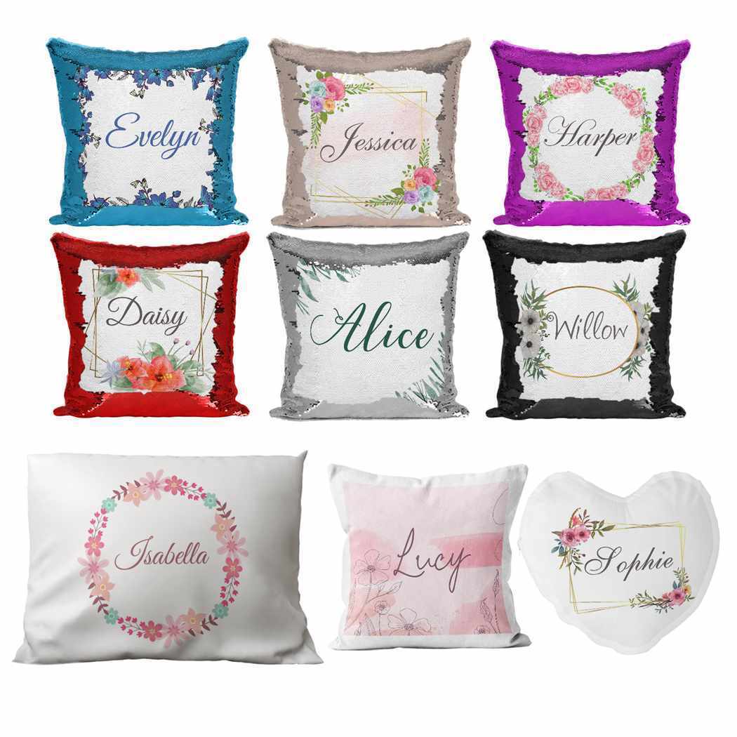 Personalised Cushion Floral Sequin Cushion Pillow Printed Birthday Gift 99