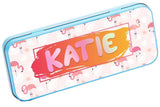 Personalised Any Name Flamingo Pencil Case Tin Children School Kid Stationary 17