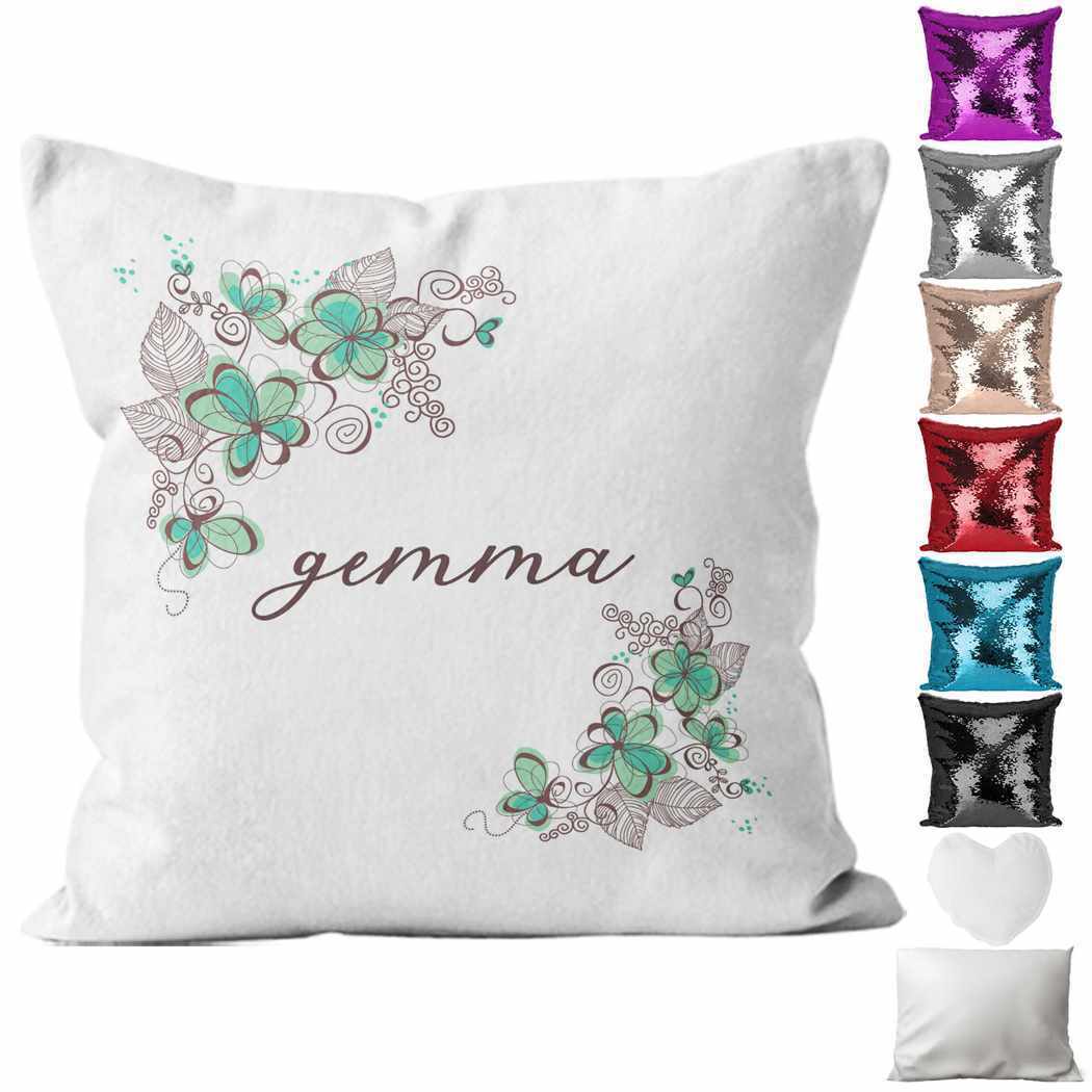 Personalised Cushion Floral Sequin Cushion Pillow Printed Birthday Gift 46