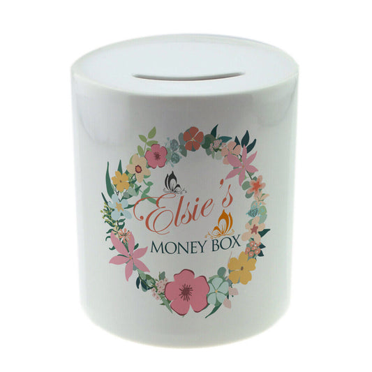 Personalised Any Name Floral Savings Children Funny Money Box Printed Gift 2