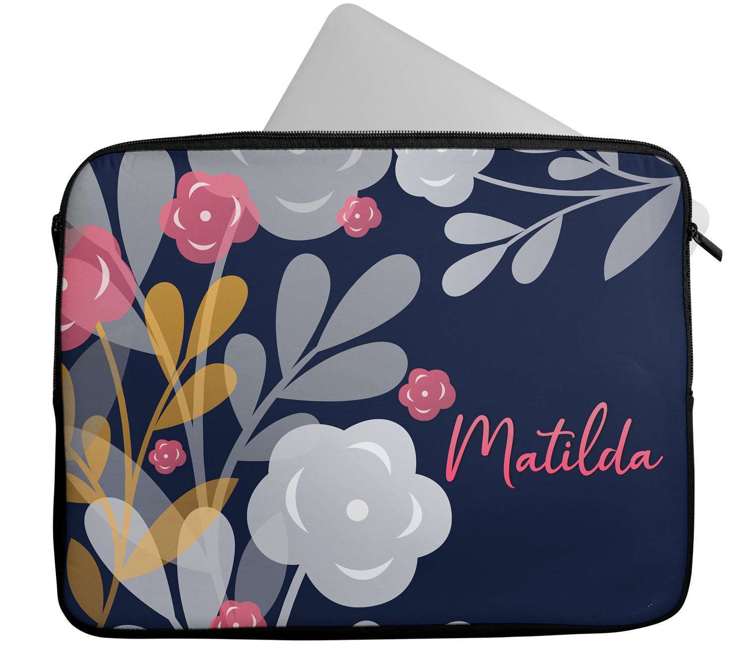 Personalised Any Name Floral Design Laptop Case Sleeve Tablet Bag 28