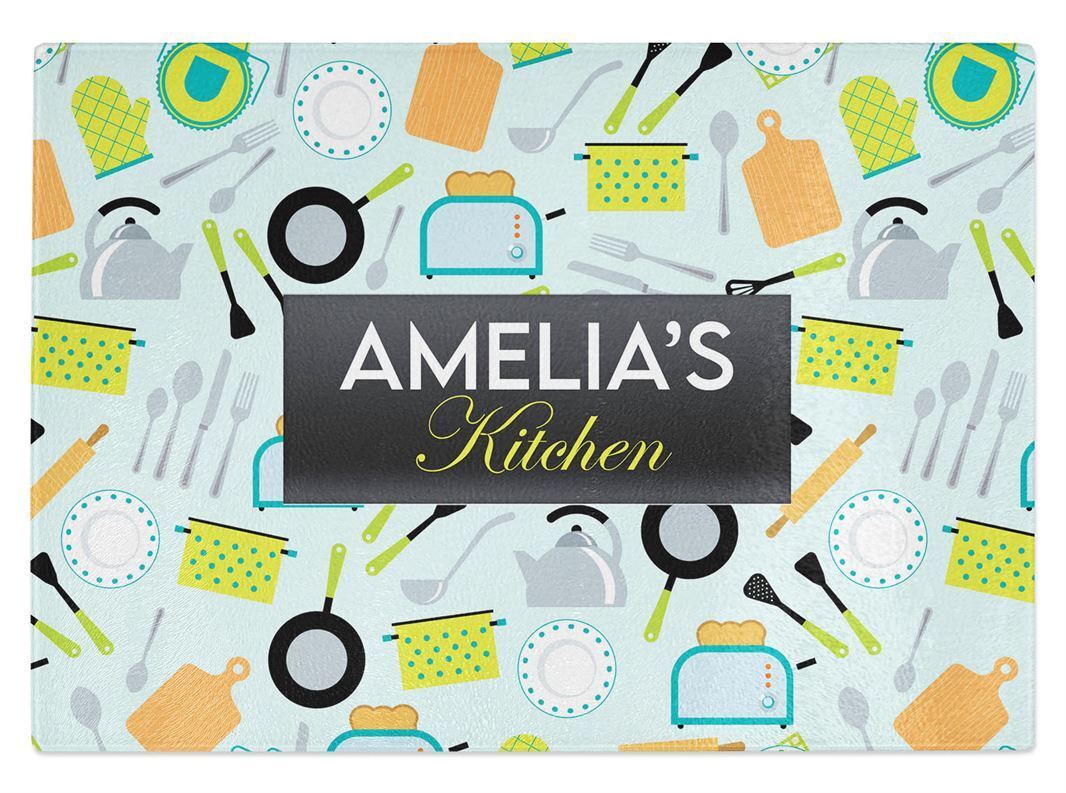 Personalised Any Name Kitchen Glass Chopping Board Item Gift 17