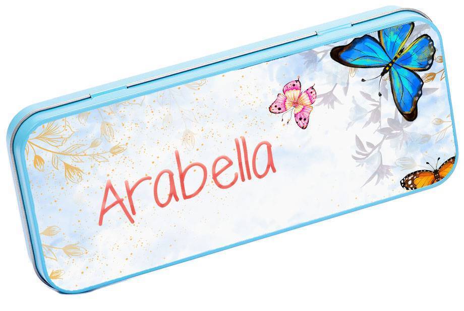 Personalised Any Name Butterfly Pencil Case Tin Children School Kid Stationary 9