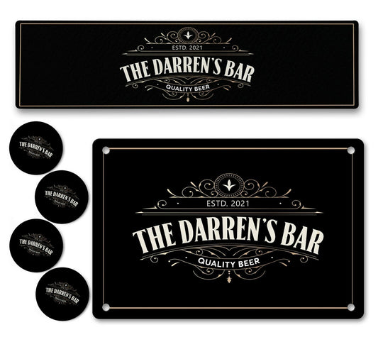 Personalised Bar Runner Sign Coaster Any Name Garden Plaque Gift Bar Pub 254