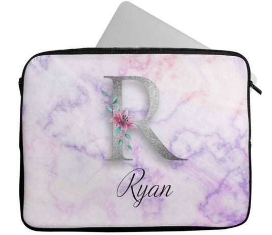 Personalised Any Name Marble Glitter Design Laptop Case Sleeve Tablet Bag 107