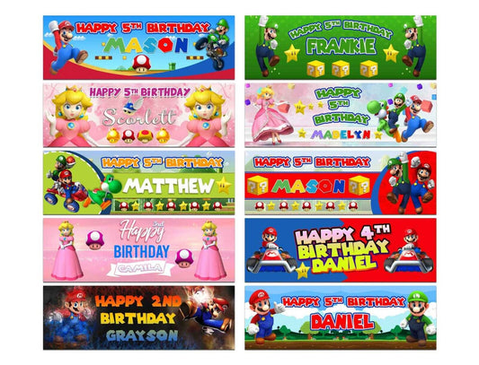 Personalised Birthday Banners Mario Design Children Kids Party Decoration 64
