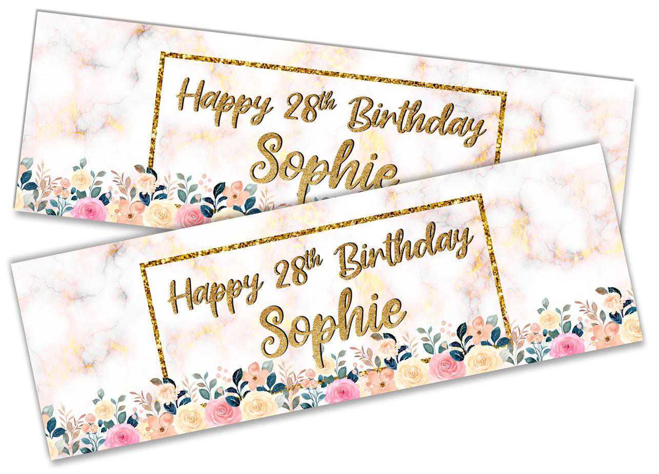 Personalised Birthday Banners Floral Design Kids adult Party Decoration 101