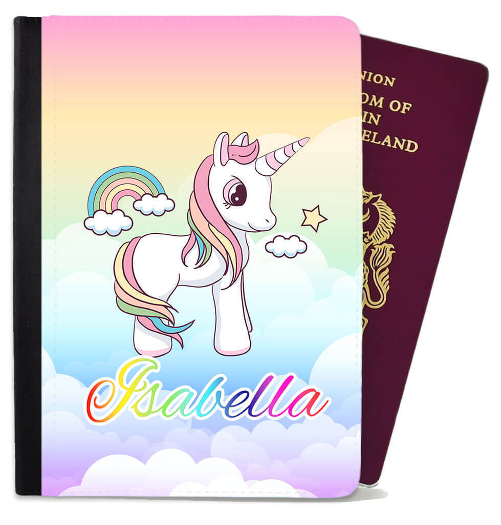 Personalised Unicorn kids Passport Cover Holder Any Name Holiday Accessory 19