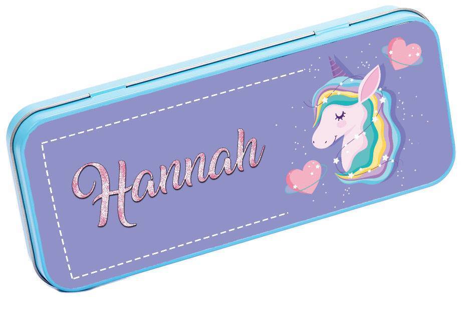 Personalised Any Name Unicorn Pencil Case Tin Children School Kids Stationary 27