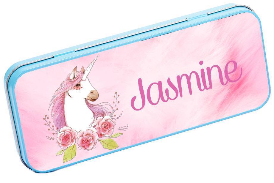 Personalised Any Name Unicorn Pencil Case Tin Children School Kids Stationary 11