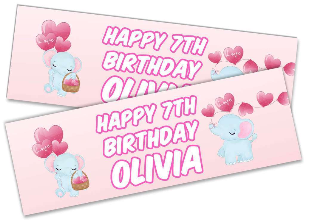 Personalised Birthday Banners Elephant Design Children Kids Party Decoration 93