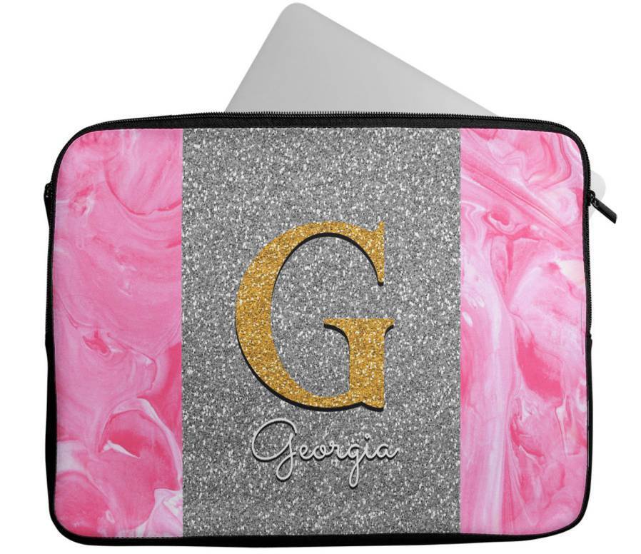 Personalised Any Name Marble Glitter Design Laptop Case Sleeve Tablet Bag 95