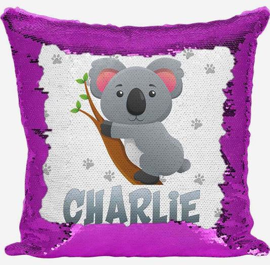 Personalised Koala Design Any Name Magic Pink Sequin Cushion Cover 69