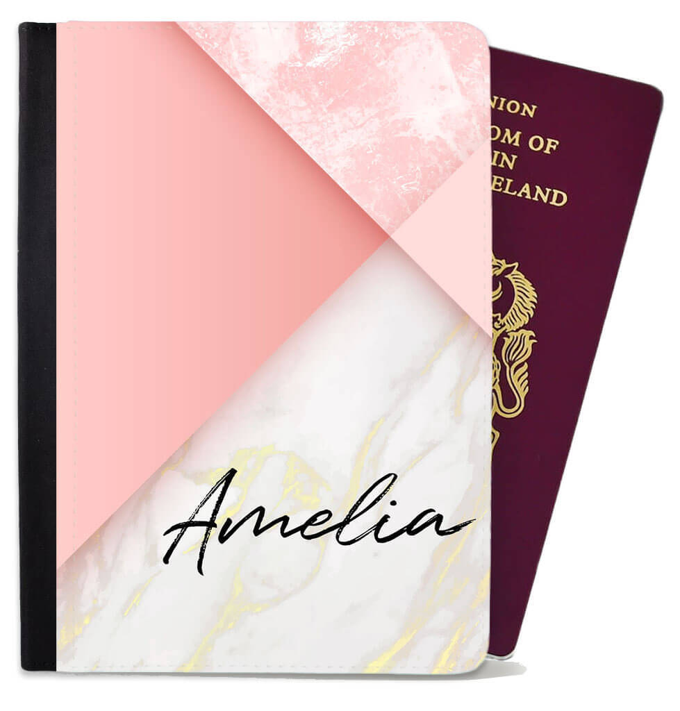 Personalised Marble Children Passport Cover Holder Any Name Holiday 14