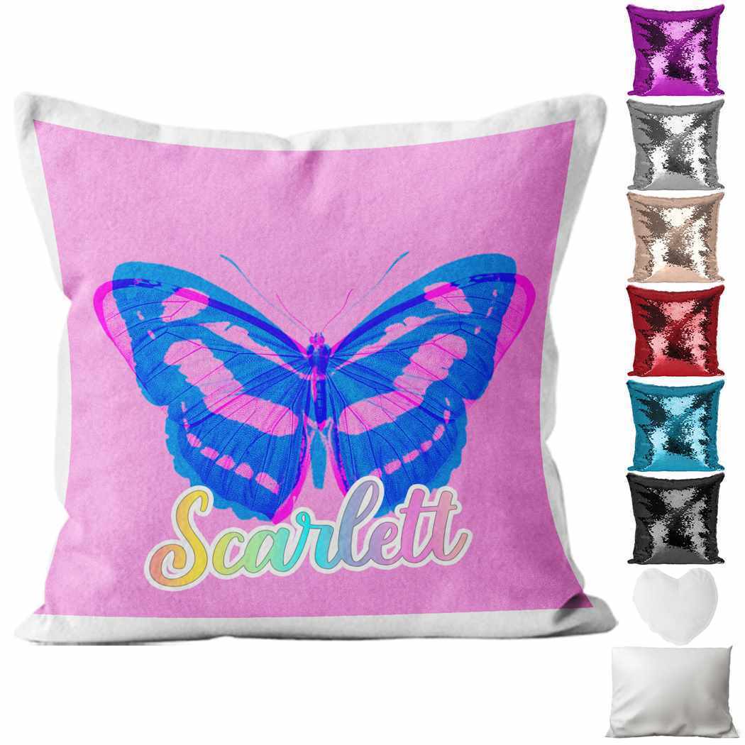 Personalised Cushion Butterfly Sequin Cushion Pillow Printed Birthday Gift 45