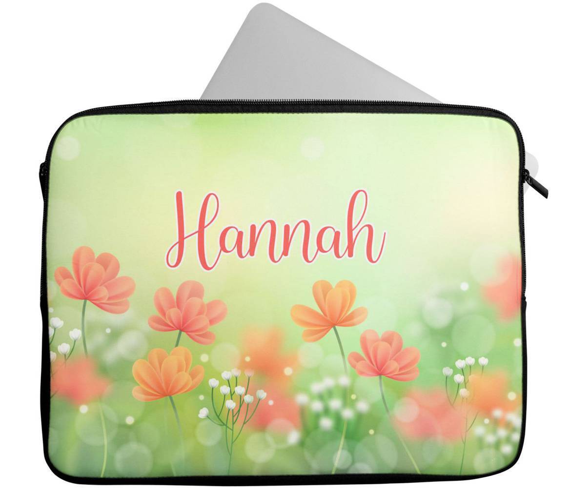 Personalised Any Name Floral Design Laptop Case Sleeve Tablet Bag 55