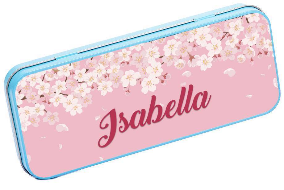 Personalised Any Name Floral Pencil Case Tin Children School Kids Stationary 33