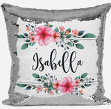 Personalised Floral Design Any Name Magic Reveal Silver Sequin Cushion Cover 10