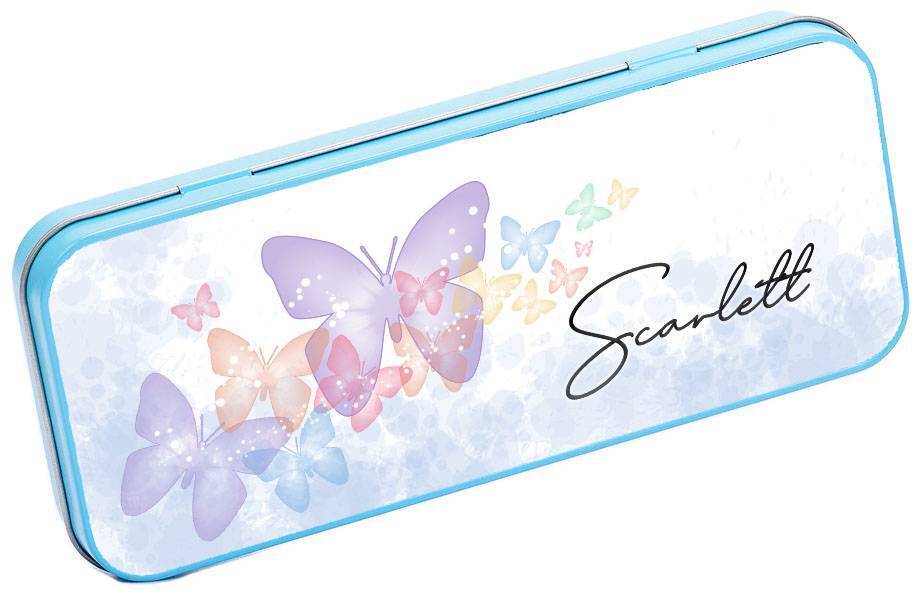 Personalised Any Name Butterfly Pencil Case Tin Children School Kid Stationary 9