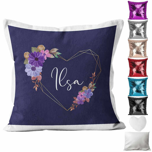 Personalised Cushion Floral Sequin Cushion Pillow Printed Birthday Gift 24
