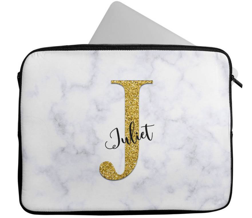 Personalised Any Name Marble Glitter Design Laptop Case Sleeve Tablet Bag 106