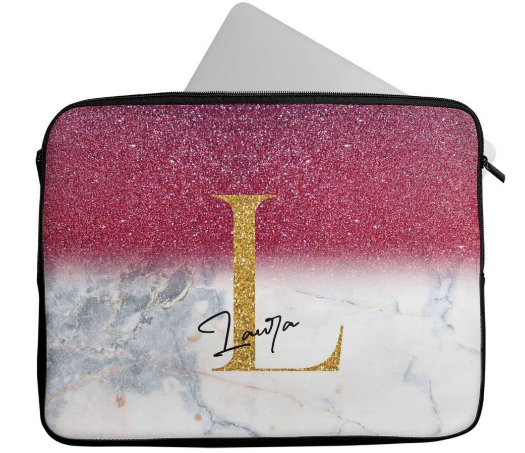 Personalised Any Name Marble Glitter Design Laptop Case Sleeve Tablet Bag 91