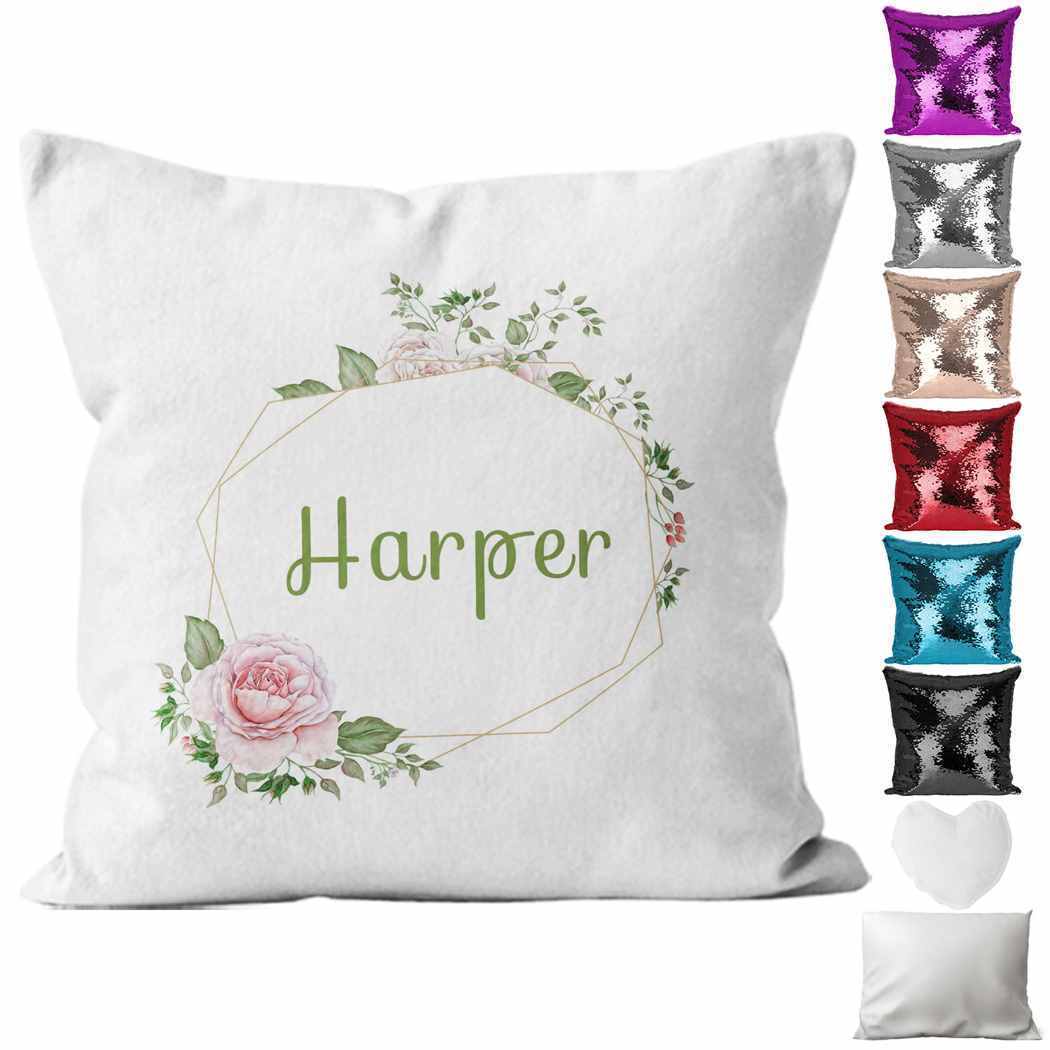 Personalised Cushion Floral Sequin Cushion Pillow Printed Birthday Gift 36