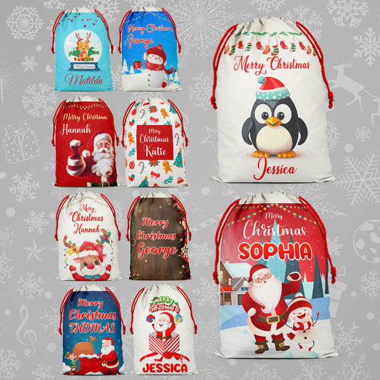Personalised Christmas Sack Santa Bag Xmas Boy Girl Gift Stocking Bag 13