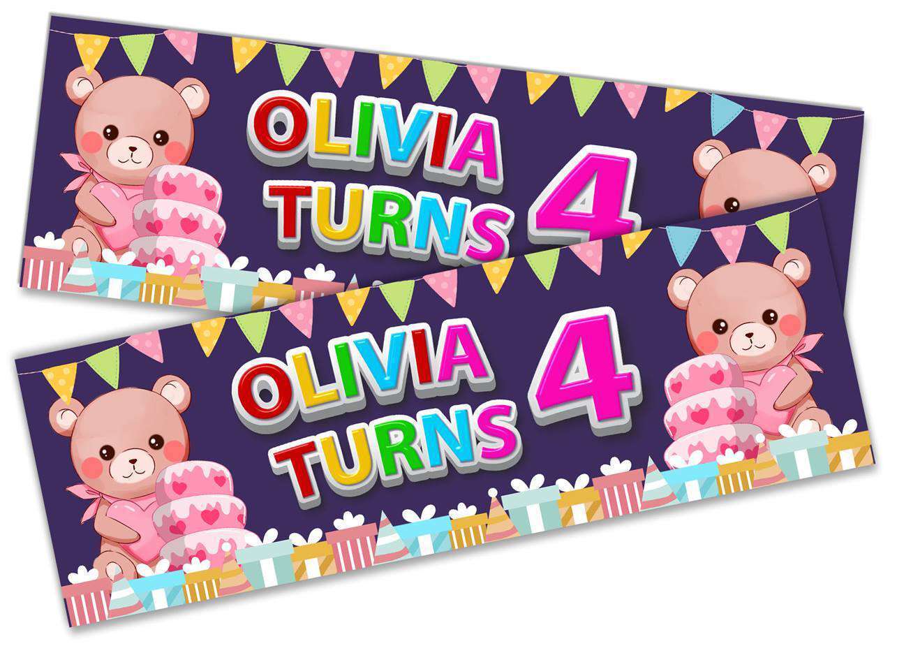 Personalised Birthday Banners Teddy Design Children Kids Party Decoration 114