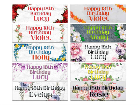 Personalised Birthday Banners Floral Design Kids adult Party Decoration 168