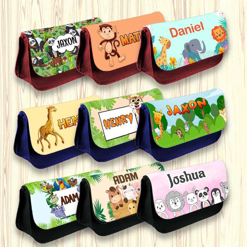 Personalised Pencil Case Jungle Girls Boys Stationary Kids School Bag 6