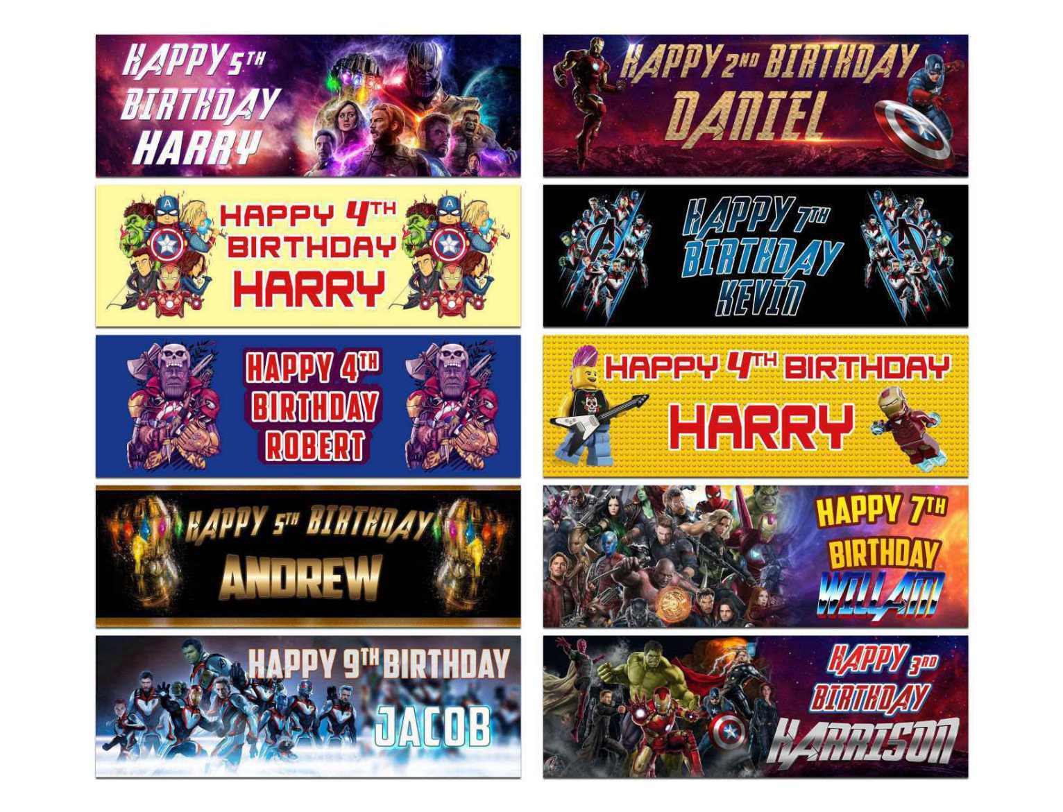 Personalised Birthday Banners Super Hero Design Children Kid Party Decoration 71