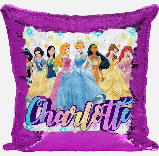 Personalised Princess Any Name Magic Reveal Sequin Cushion Cover Gift Pink
