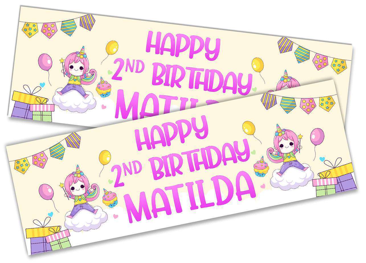 Personalised Birthday Banners Doll Design Children Kids Party Decoration 110