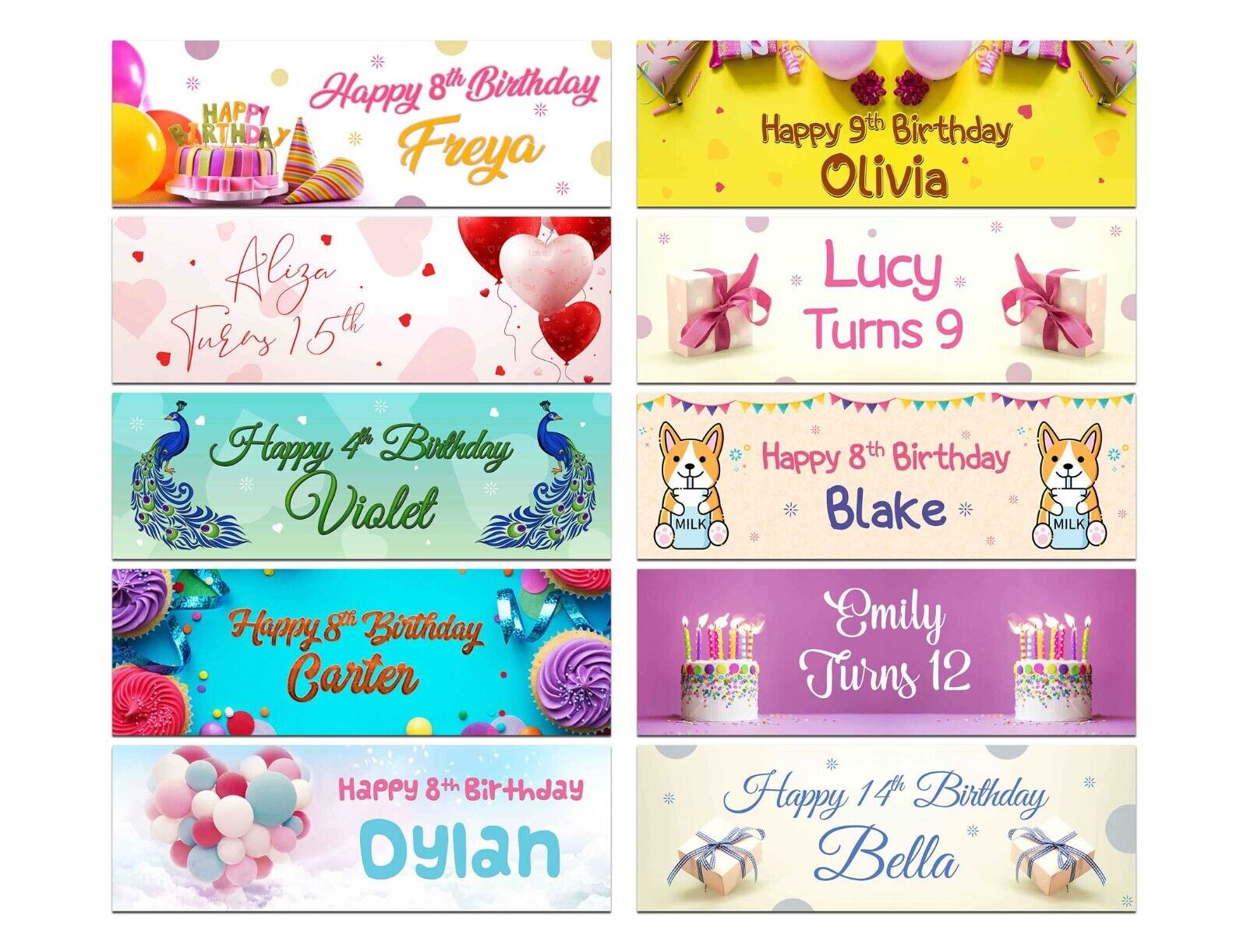 Personalised Birthday Banners Generic Design Children Kids Party Decoration 134