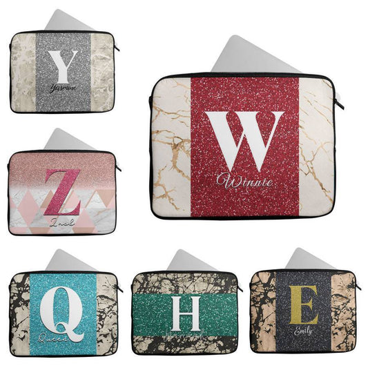 Personalised Any Name Marble Glitter Design Laptop Case Sleeve Tablet Bag 95