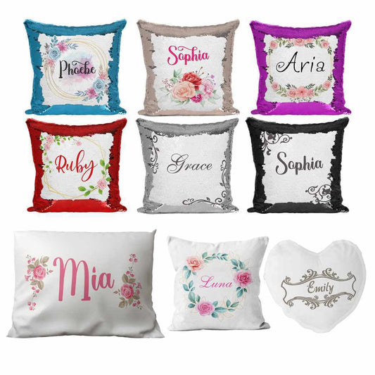 Personalised Cushion Floral Sequin Cushion Pillow Printed Birthday Gift 66
