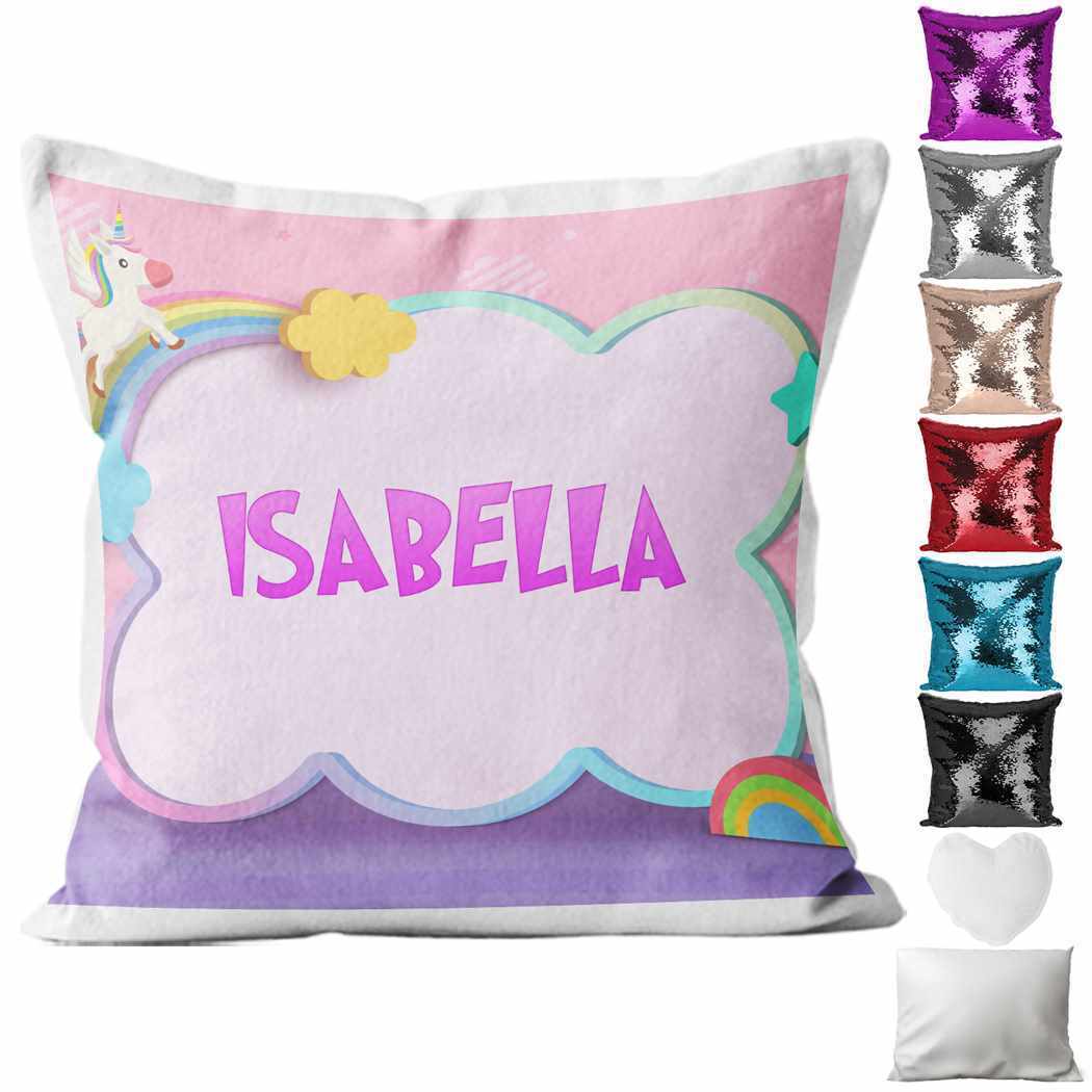 Personalised Cushion Unicorn Sequin Cushion Pillow Printed Birthday Gift 72