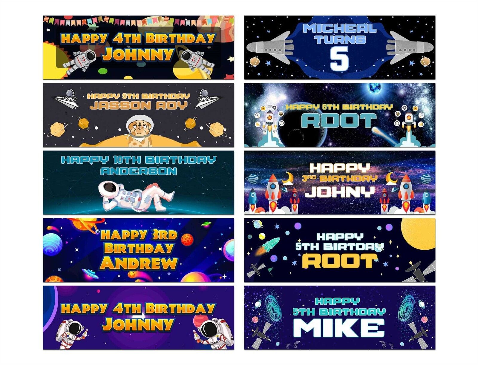 Personalised Birthday Banners Space Design Children Kids Party Decoration 53