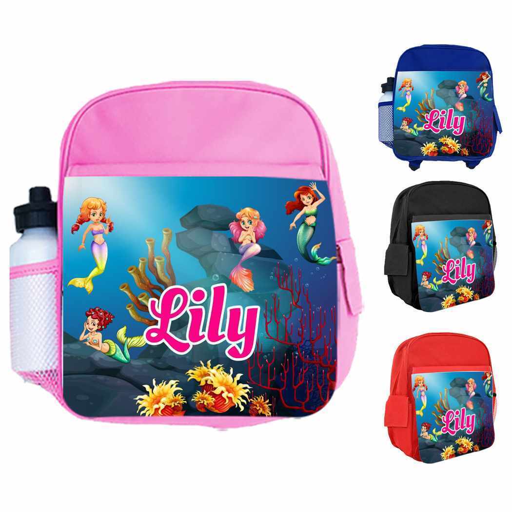 Personalised Kids Backpack Any Name Mermaid Design Boys Girls kids School Bag 16