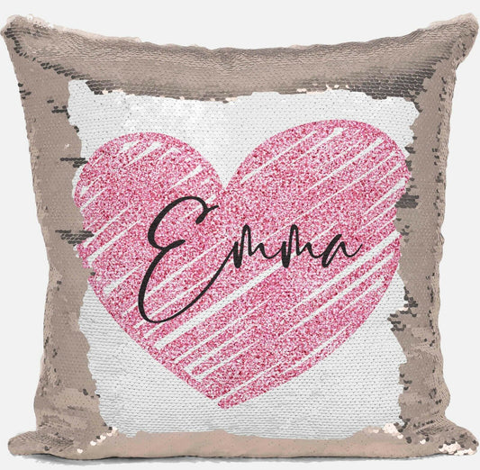 Personalised Heart Any Name Magic Reveal Gold Sequin Cushion Cover Gift 1