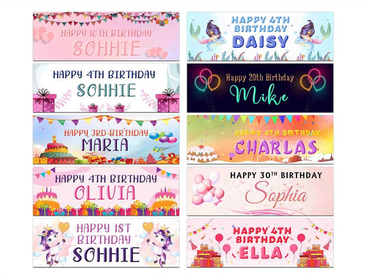 Personalised Birthday Banners Generic Design Children Kids Party Decoration 40