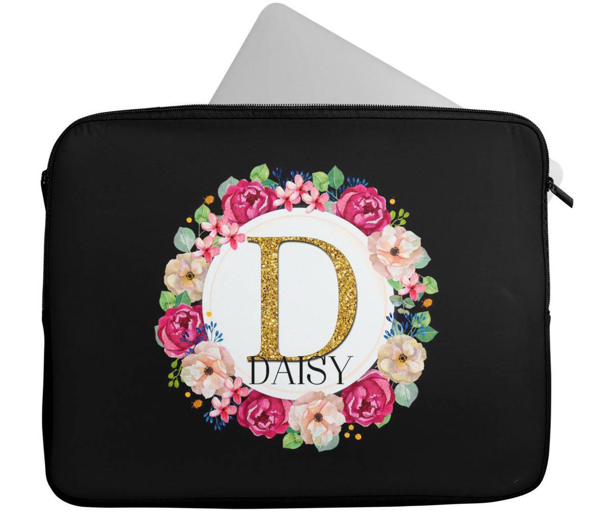 Personalised Any Name Floral Design Laptop Case Sleeve Tablet Bag 55