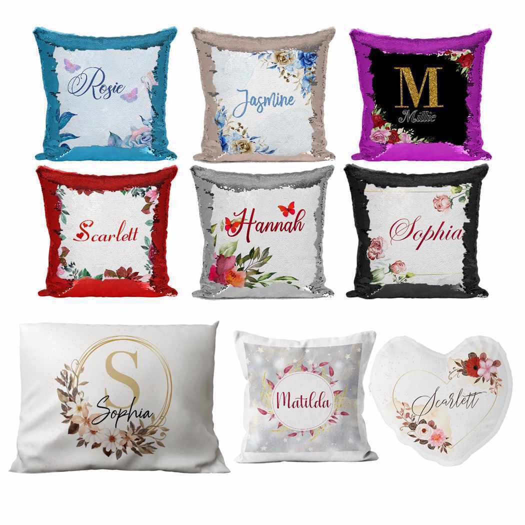 Personalised Cushion Floral Sequin Cushion Pillow Printed Birthday Gift 23