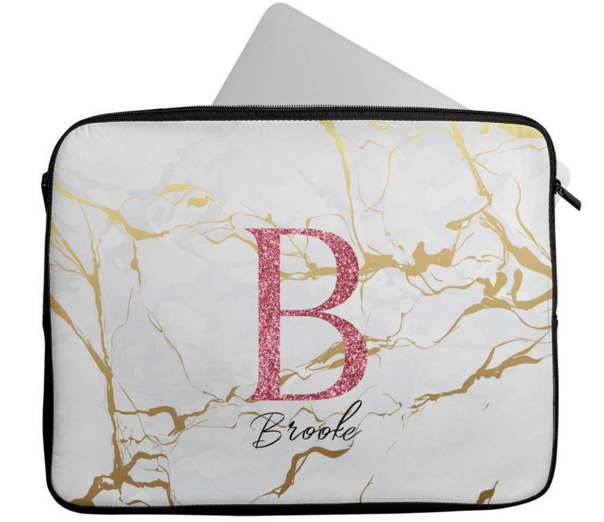 Personalised Any Name Marble Glitter Design Laptop Case Sleeve Tablet Bag 107