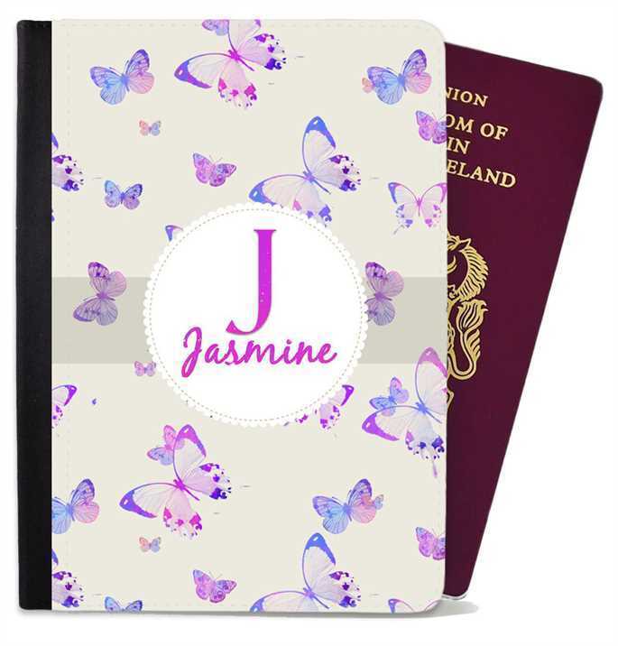 Personalised Butterfly kids Passport Cover Holder Any Name Holiday Accessory 26
