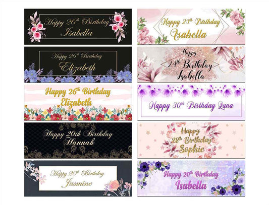 Personalised Birthday Banners Floral Design Kids adult Party Decoration 104