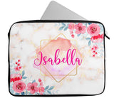 Personalised Any Name Floral Design Laptop Case Sleeve Tablet Bag 65