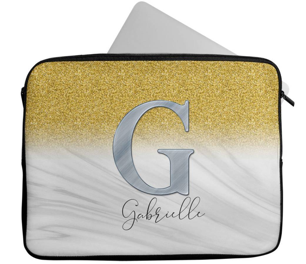 Personalised Any Name Marble Glitter Design Laptop Case Sleeve Tablet Bag 91